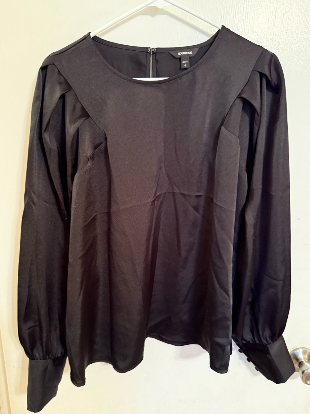 Express Black Long-Sleeve Shoulder-Pleat Blouse